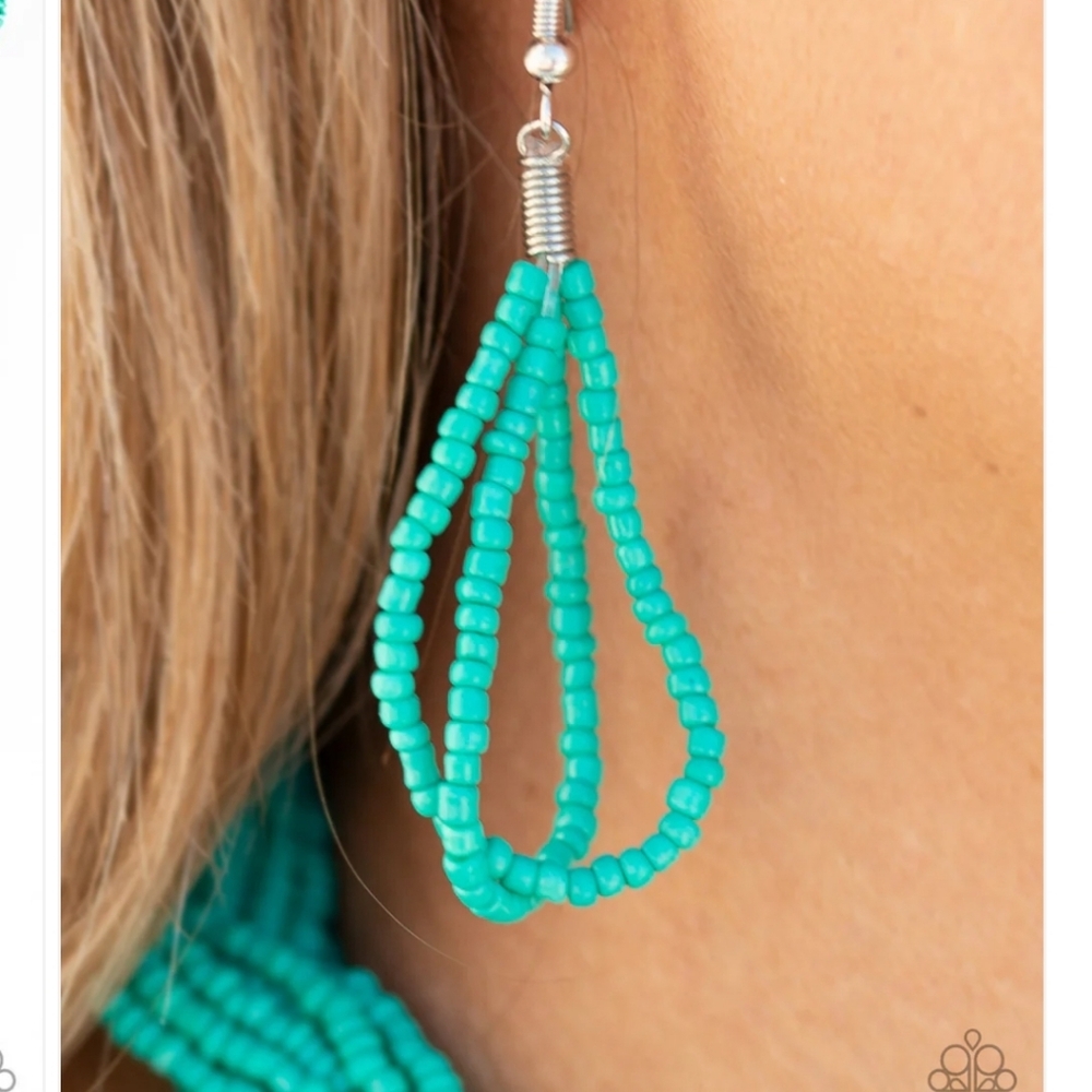 Paparazzi Turquoise Beaded Necklace & Earring Set Statement Style - Picture 3 of 9